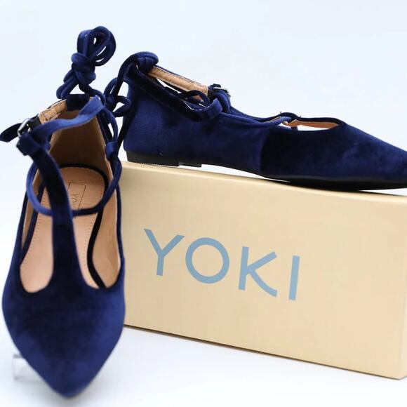Yoki size 6.5 Blue Velour Ankle Wrap Urban Flat Ballet Dress Shoes ~ RETAIL $28 - Picture 5 of 8